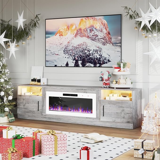PRETZI Fireplace TV Stand with 36" Fireplace Up to 90" TVs, Remote Control