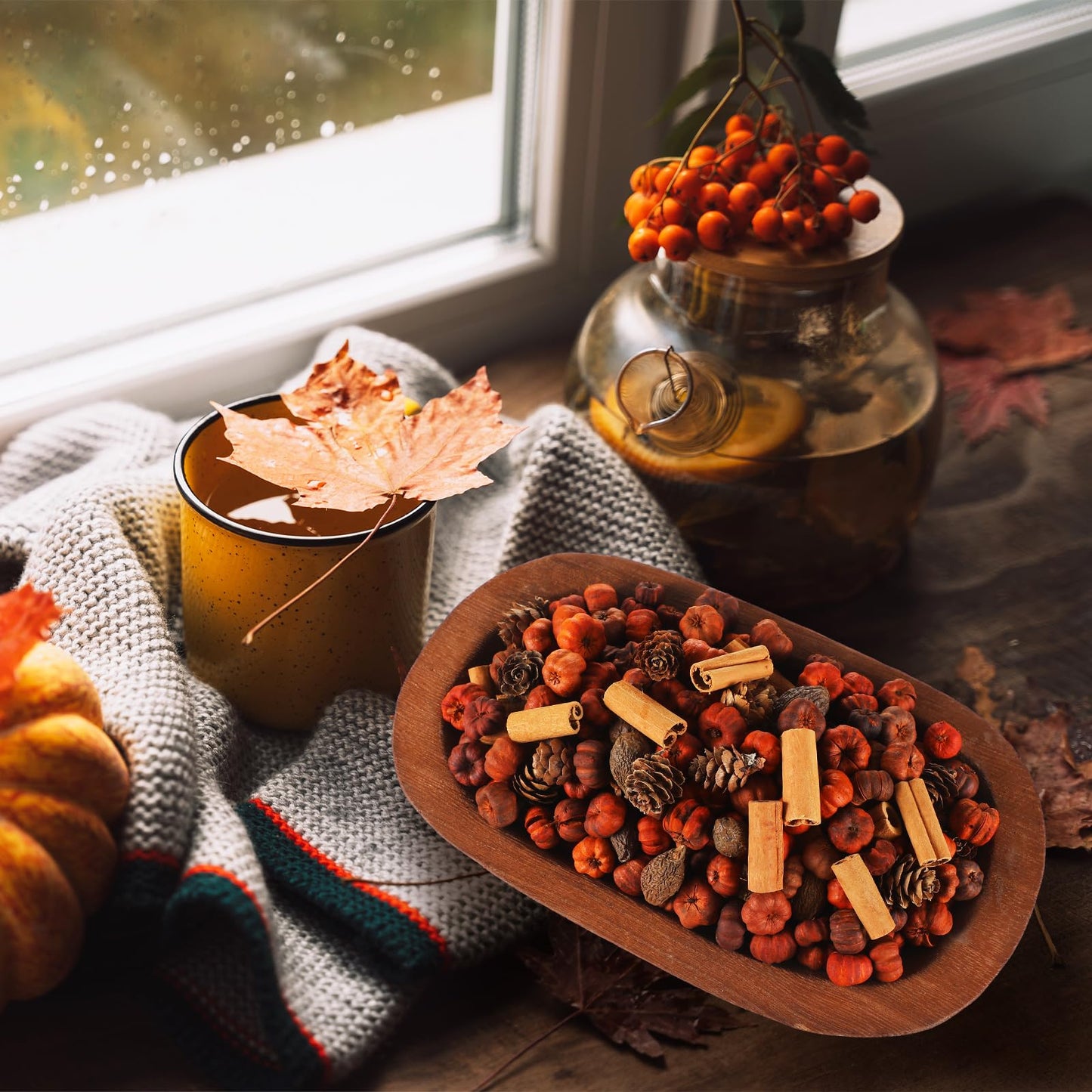 Dansib 7 Heaping Cups Pumpkin Pods, Bowl, or Vase Filler Mix with Mini Pumpkin Pods, Pine Cones, Cinnamon Chunks and Rose Hips, for Vase, Jar Fillers, Thanksgiving and Autumn Decor