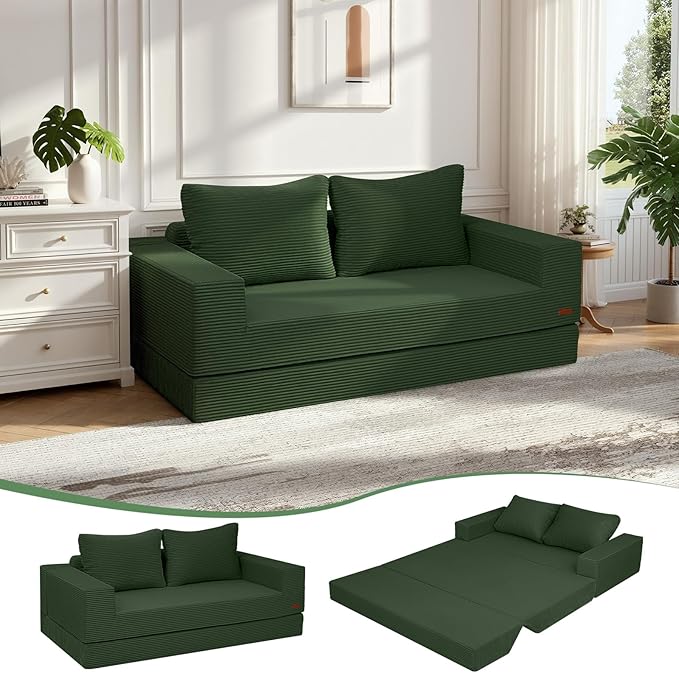 COMAX Convertible Sofa Bed Queen, Corduroy Folding Floor Couch Pull Out Couch