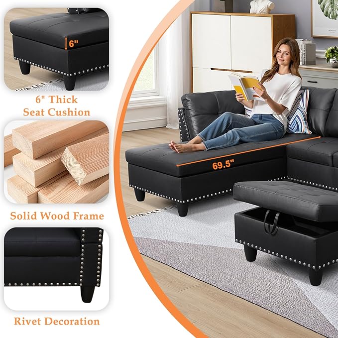 Wakefit Sectional Sofa Couch, Modern 4-Seaters Living Room Furniture Sets
