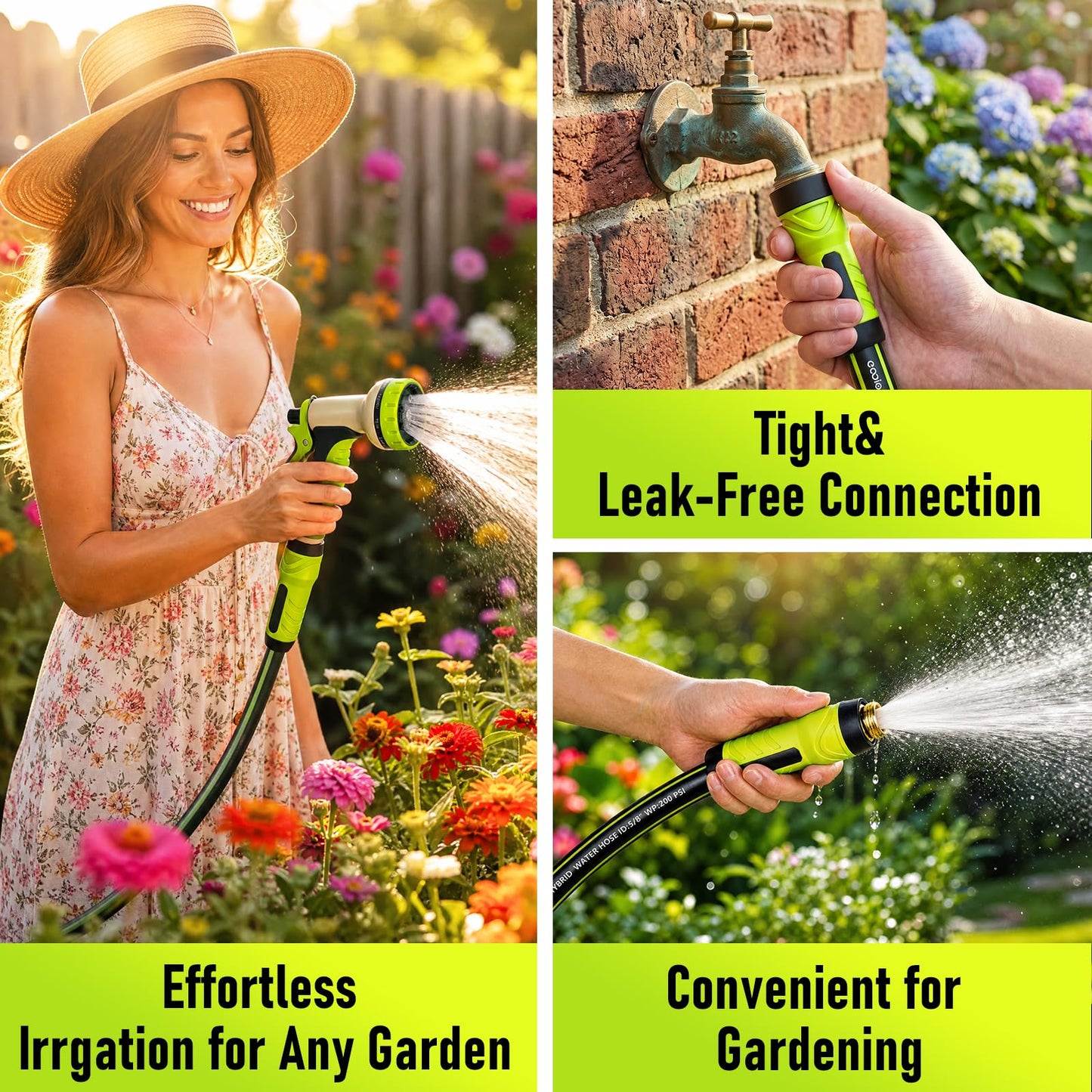 Garden Hose 25ft x 5/8", Heavy Duty Water Hose, Flexible and Durable, Kink Resistant Lightweight Hybrid Hose, Leakproof Yard Hose with Male to Female Fittings