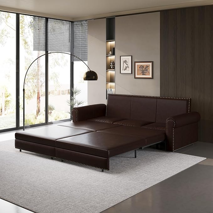 Faux Leather Sleeper Sofa Couch