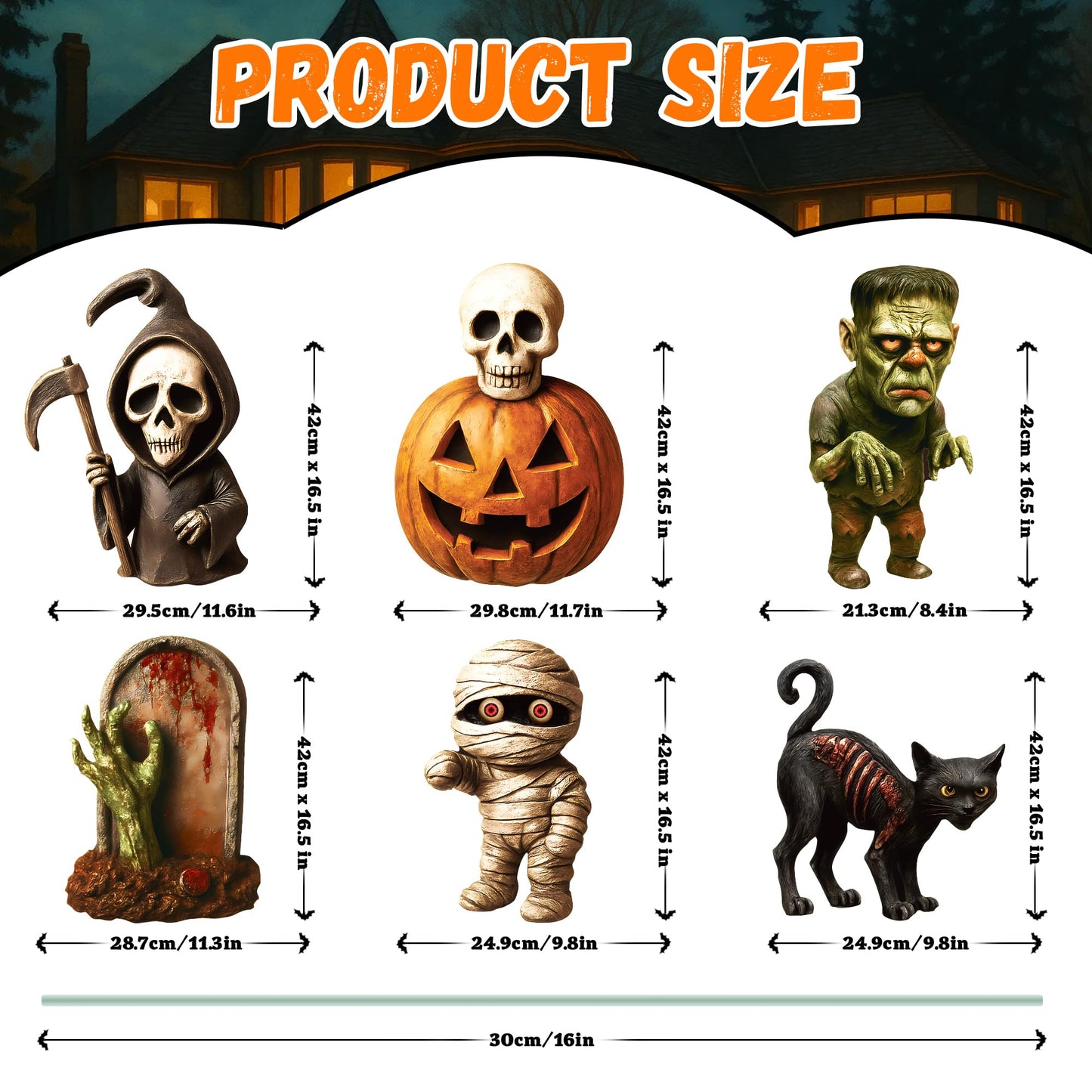 6 Pack Halloween Yard Signs, Large Halloween Yard Decorations with Stakes, Waterproof Scary Outdoor Holiday Decor for Yard Lawn Garden, 16” Big Size