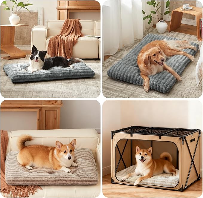 FURTIME Washable Small Dog Bed, Deluxe Dog Crate Beds Comfy Fluffy Kennel Pad Anti-Slip Pet Sleeping Mat for Puppy/Cat, Machine Washable Dogs Pillow, 23"x18"x3", Brown