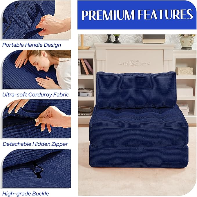 HABUTWAY Folding Sofa Bed, Convertible Sleeper Chair Bed w/Dual-Pillow & Handle