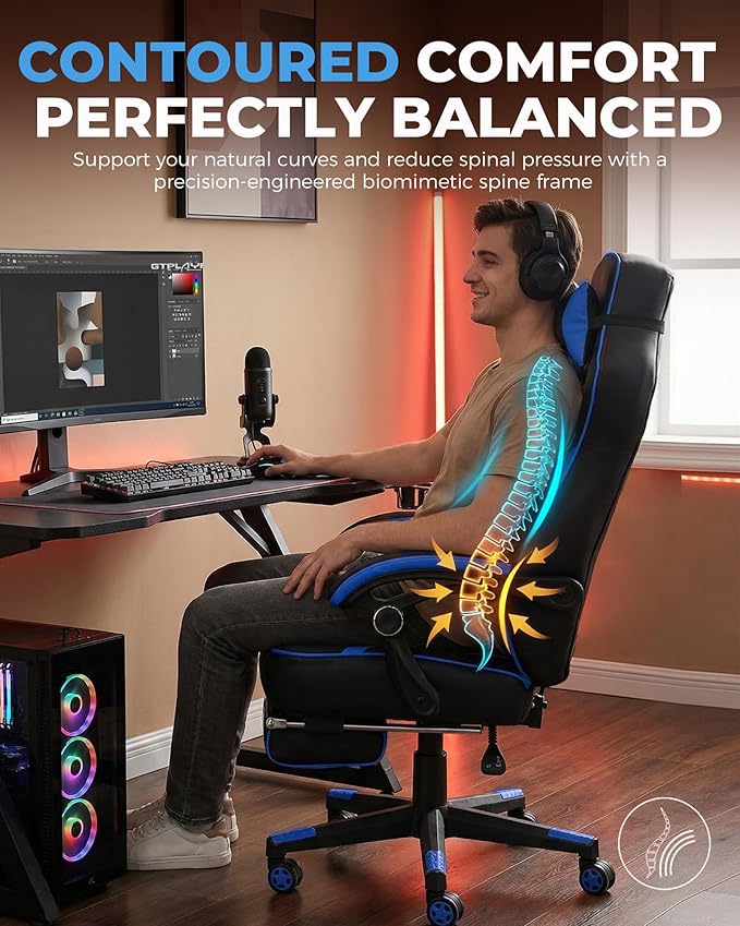 GTPLAYER Gaming Chair with Footrest, Big and Tall Game Chair 350lb Racing Style