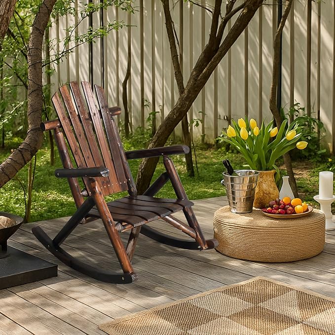 Outvita Wooden Rocking Chair, Fir Log Adirondack Rocker, Outdoor Wood Accent