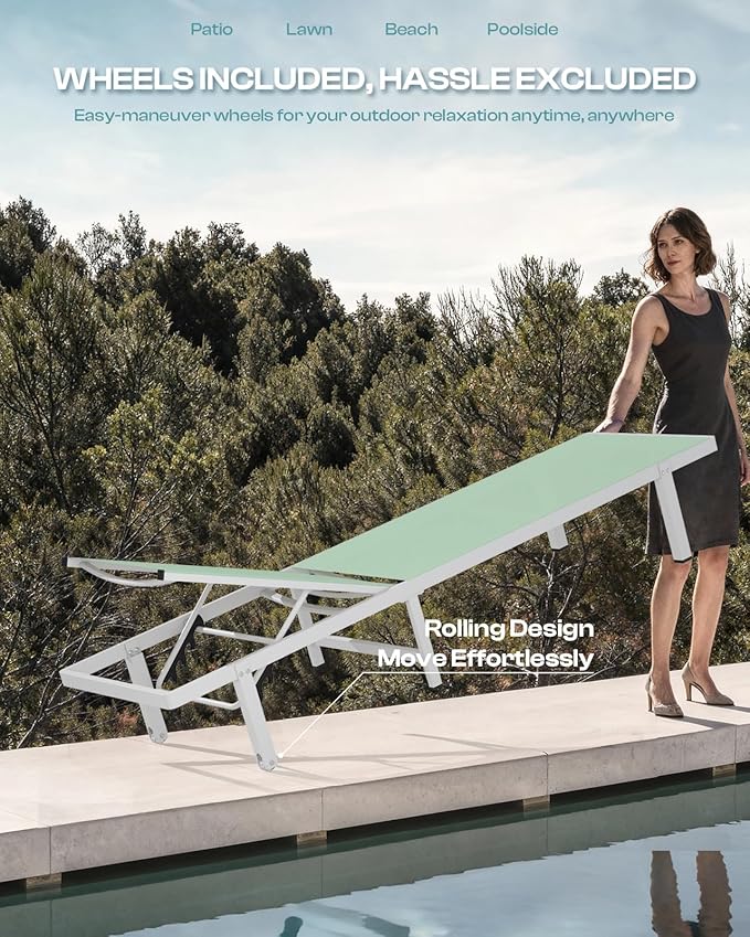 Pool Lounge Chairs Set of 2, Aluminum Outdoor Lounge Chairs