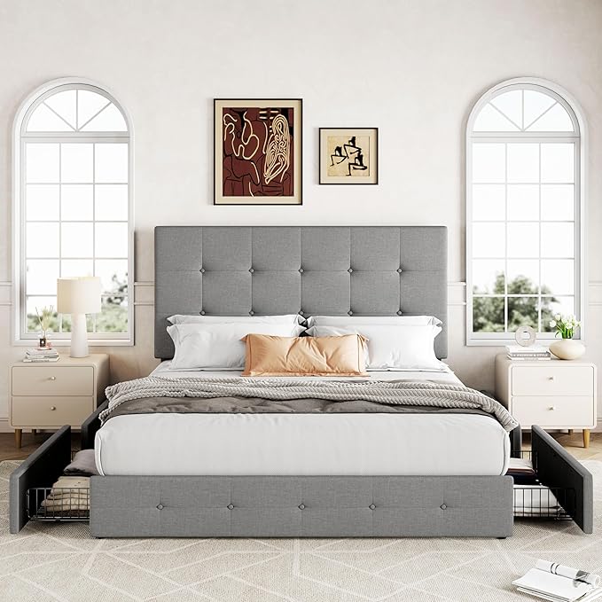 Allewie Upholstered Queen Size Platform Bed Frame