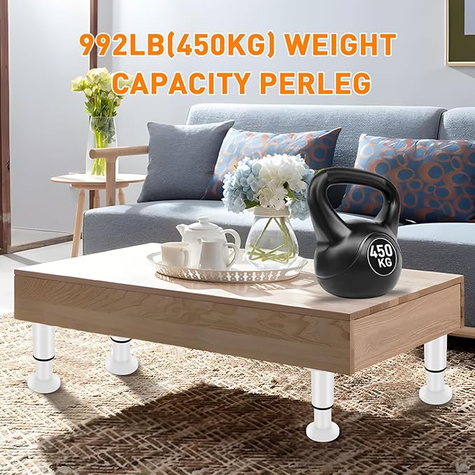 4 Pcs Adjustable Height Furniture Support Legs 10-17 inch, Metal Adjustable