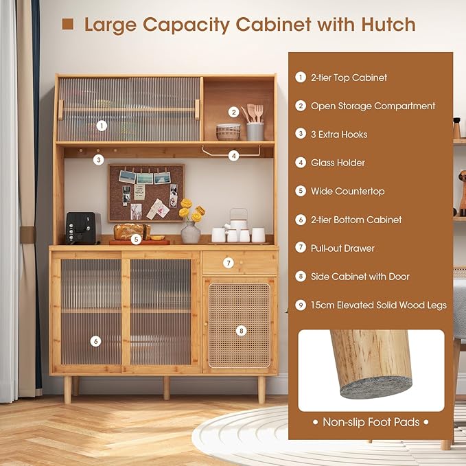 Giantex Pantry Cabinet, Microwave Countertop, Glass Holder, Freestanding Buffet