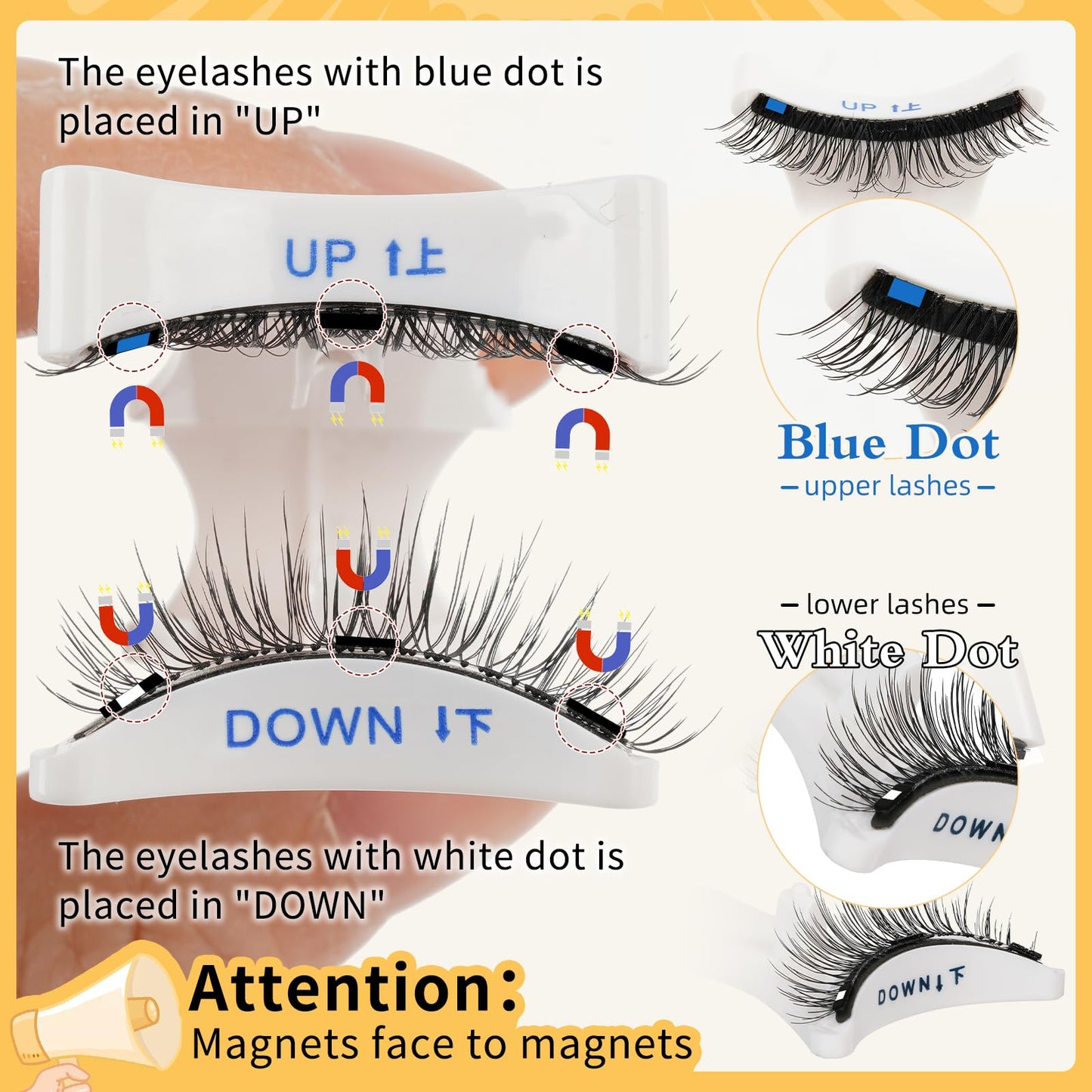 QUEWEL Magnetic Eyelashes 1 Pair Reusable Magnetic Eyelashes with Applicator No Glue Needed Eyelashes Cat Eye Natural Look Lash Clusters Kit Easy to Wear and Remove(B05)