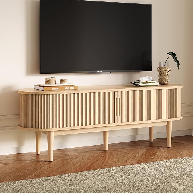 LINSY HOME 58" Fluted TV Stand for TVs up to 65 Inch, Mid Century Modern