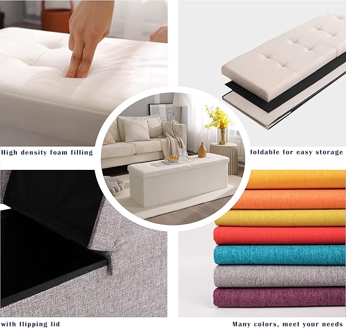 45.3 Inches Storage Ottoman Bench Foldable Seat Footrest Shoe Bench End of Bed
