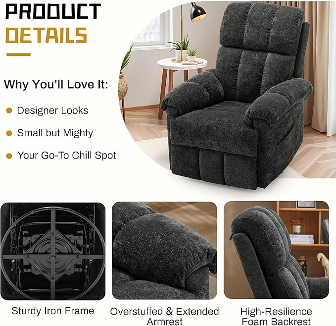Korser Recliner Chair, Swivel Rocker Recliner Chair