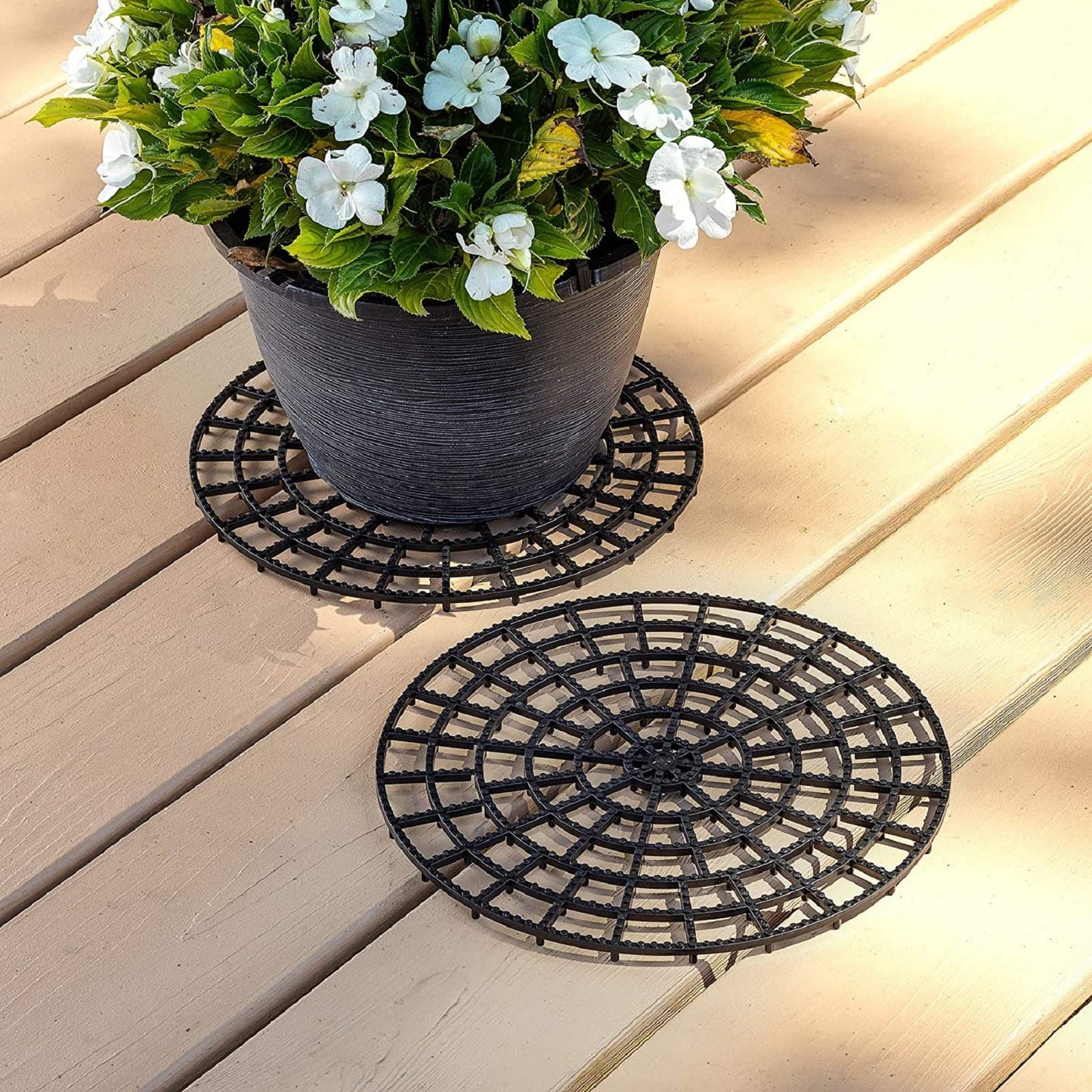 11 Inch Round Plant Riser Trivet Stand Pot Saucer Floor Protector Size Adjustable for Prevent Rot and Damage on Patio & Deck Carpet (6 Pcs)