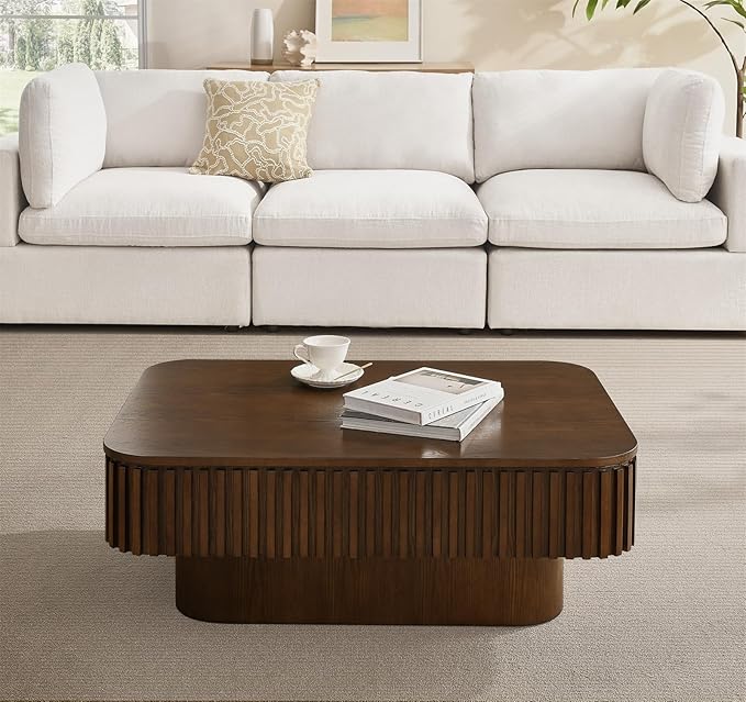 Lift Top Coffee Table for Living Room, Rectangle Handmade Solid Wood Strips