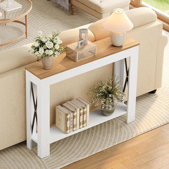 YATINEY Farmhouse Console Table, 39.4'' Small Narrow Entryway Table, Wood Couch