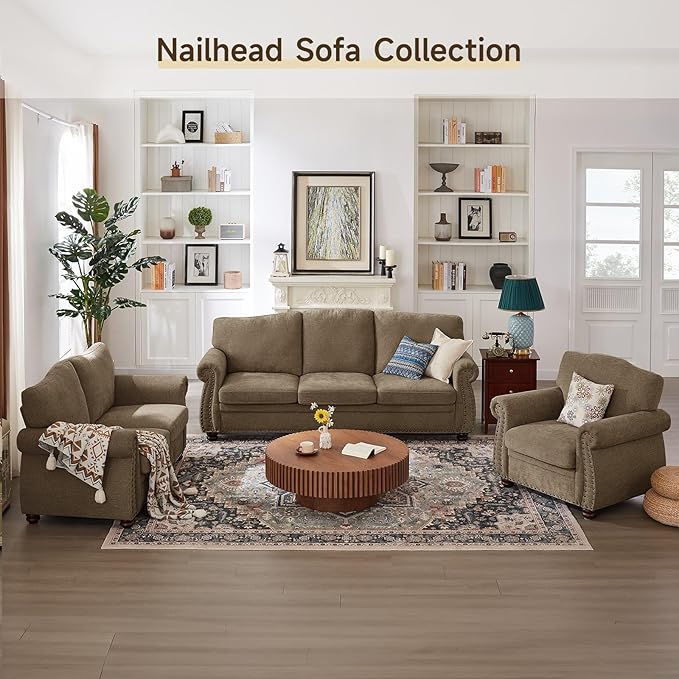 ONBRILL Nailhead Trim Armchair, Rolled Arm Accent Chair