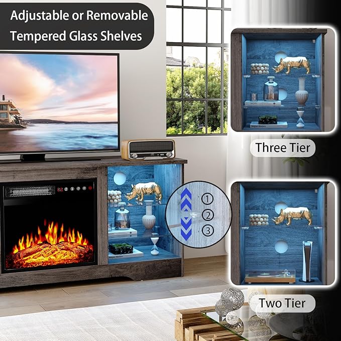 PRETZI Fireplace TV Stand with 18" Fireplace Up to 65" TVs, TV Media Console