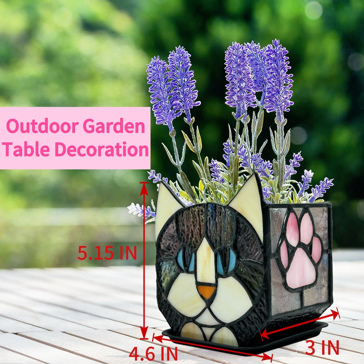 Entlityful Stained Glass Black Cat Flower Pot,Succulent Pots with Drainage,Unique Black Cat Planter,Flower Pots for Indoor Plants,Glass Container Display Decoration,Cute Plant Gifts
