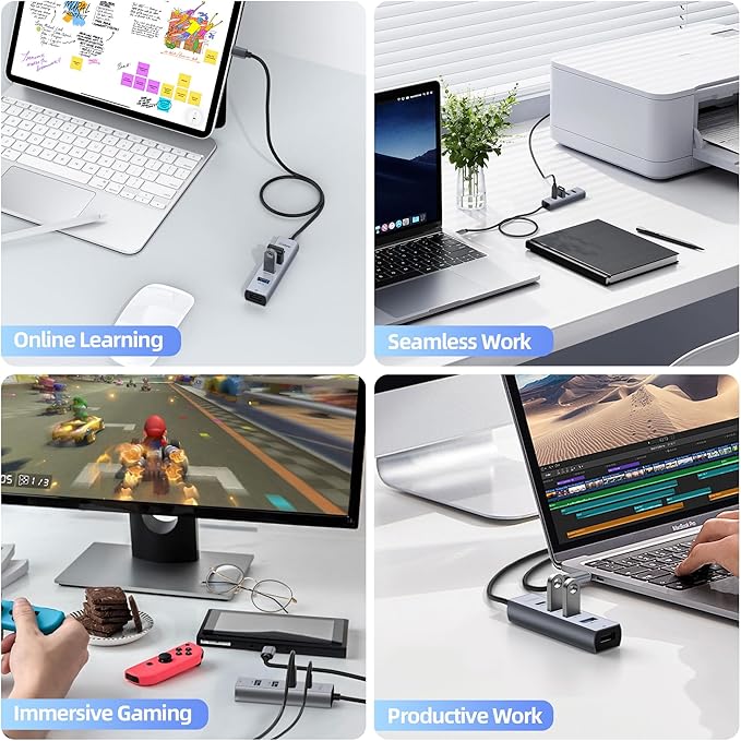 intpw USB C to USB A Hub 5 Ports Type C Hub USB 3.0 5Gbps Aluminum Adapter Multiport USB C Hub for Laptop, Mac, iPad, PC (0.82FT(5in1,BC))