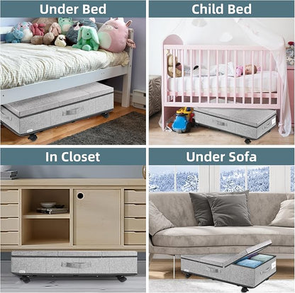 Supowin Under Bed Storage with Wheels, Rolling Underbed Storage Containers with Lids, Under Bed Shoe Storage Bins Organizer with Reinforced Metal Bottom Support and Three Handles