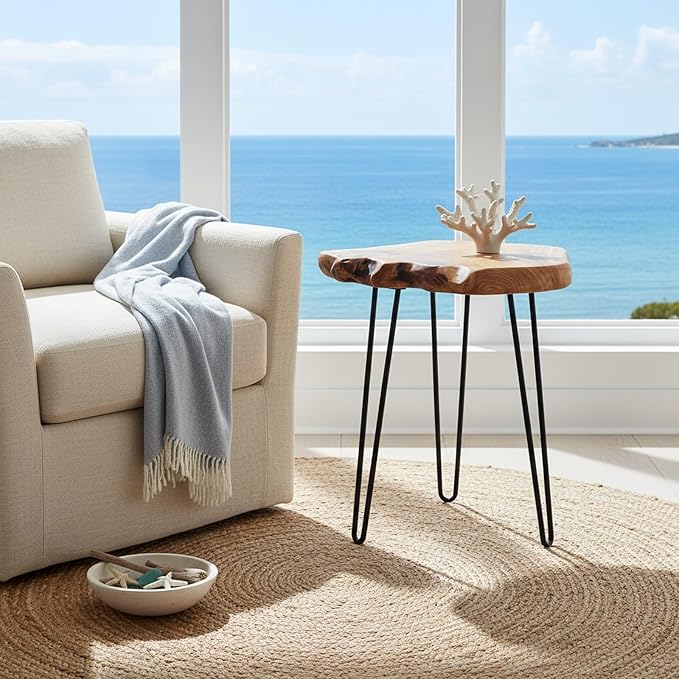 WELLAND Live Edge Cedar End Table, Unique Desktop Side Table, Natural Clear