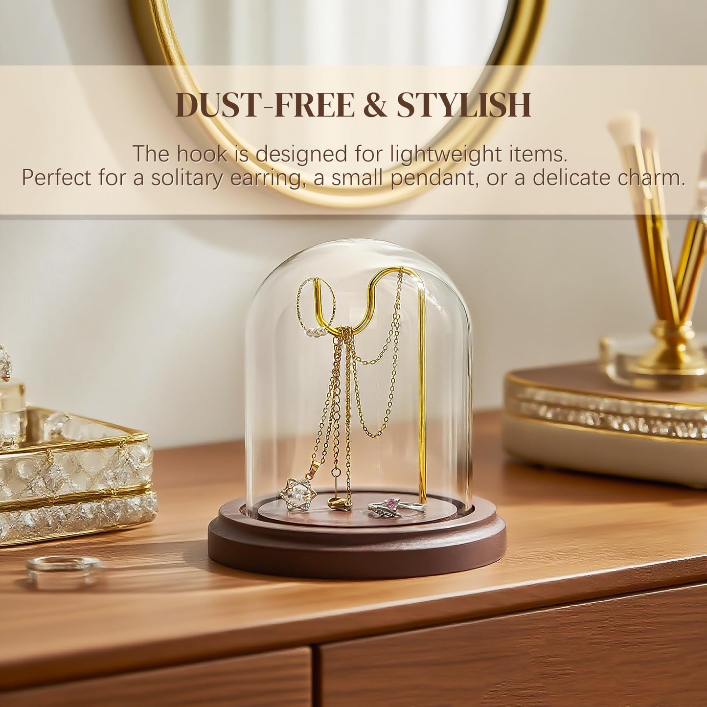 H&D HYALINE & DORA 3 x 4 Inch Clear Watch Glass Display Dome Cloche With Hook and Wooden Base, Bell Terrarium Jar for Watch Plants Medals Photos Collectibles