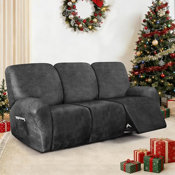 ANARACHON Leather Look Recliner Couch Cover, 8-Pieces Stretch Recliner Sofa