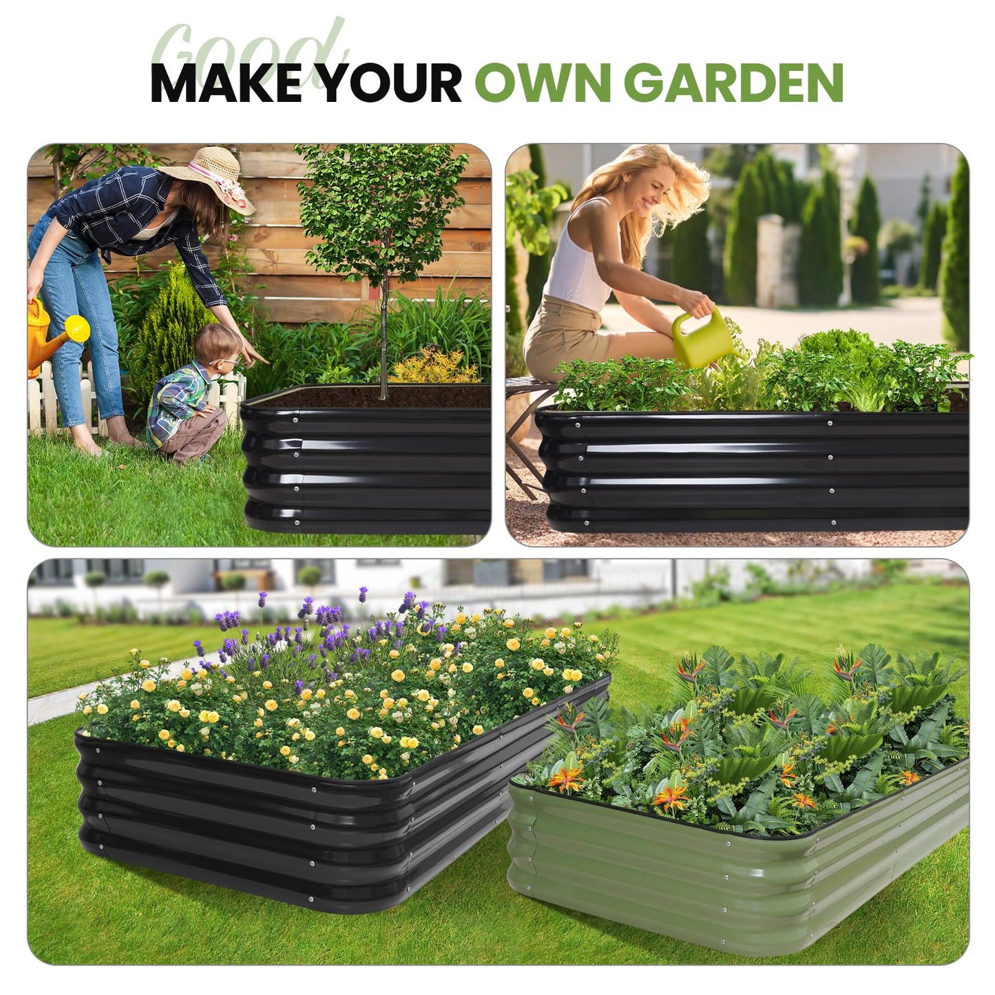 5-in-1 Adjustable Raised Garden Bed Kit | Galvanized Planter Boxes for Vegetables, Flowers | 12" Tall, Multiple Sizes (8x3x1ft, 9x2x1ft, 10x1x1ft, 6x5x1ft, 7x4x1ft) | Outdoor Metal Raised Bed, Grey