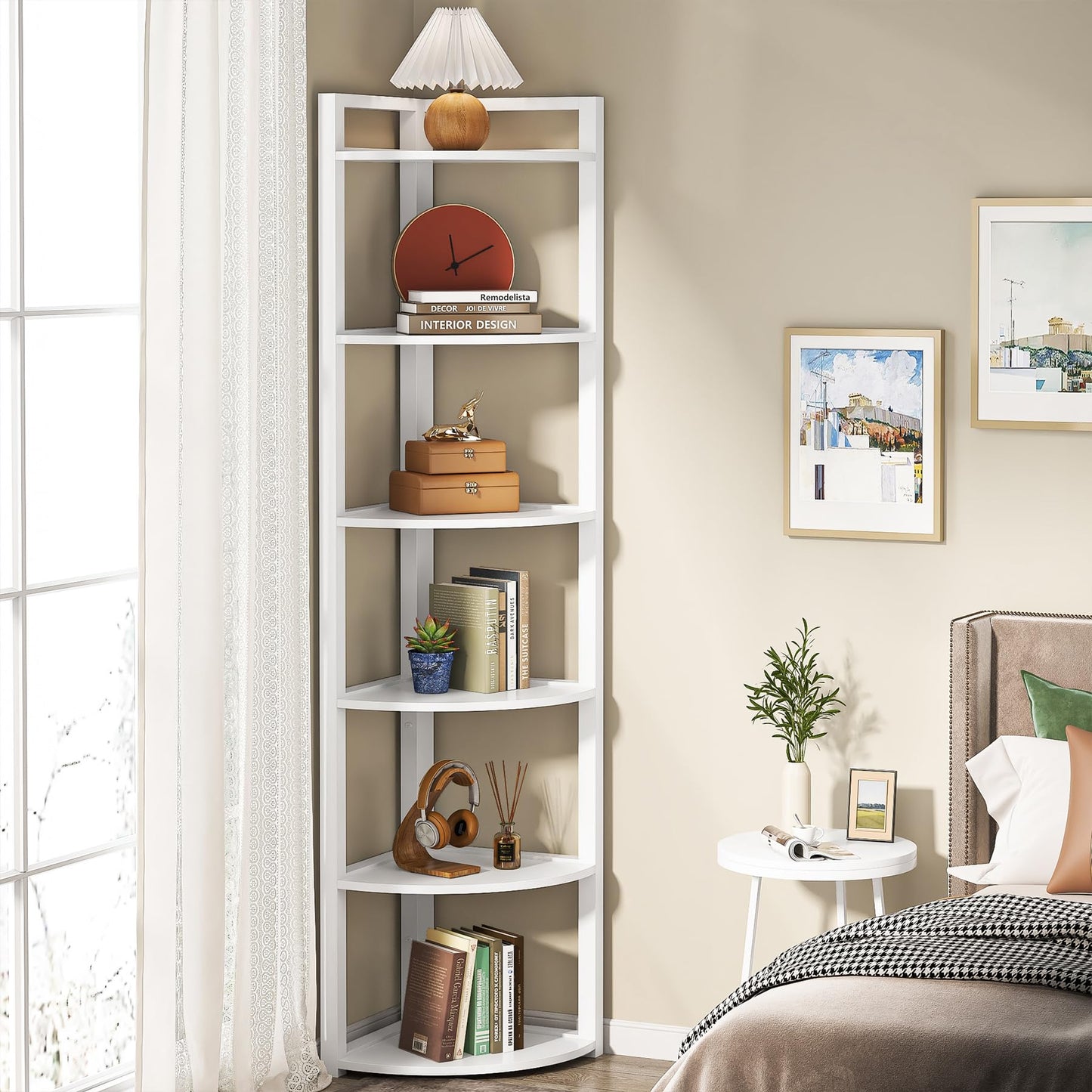 Tribesigns 6 Tier Corner Shelf, 70.9 Inch Tall Corner Bookshelf Small Bookcase Modern Corner Shelving Unit Storage Rack for Living Room, Home Office, Kitchen, Small Space (White)