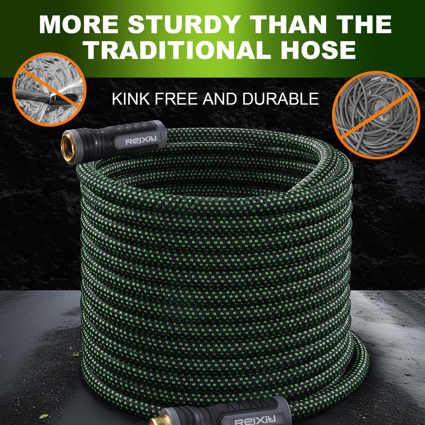 Relxitl Garden Hose, Flexible Water Hose, Ultra Lightweight Non-Expanding hose with 10 Function Sprayer, Leak proof, Pressure Resistant for Yard, Outdoor (Green, 50FT)
