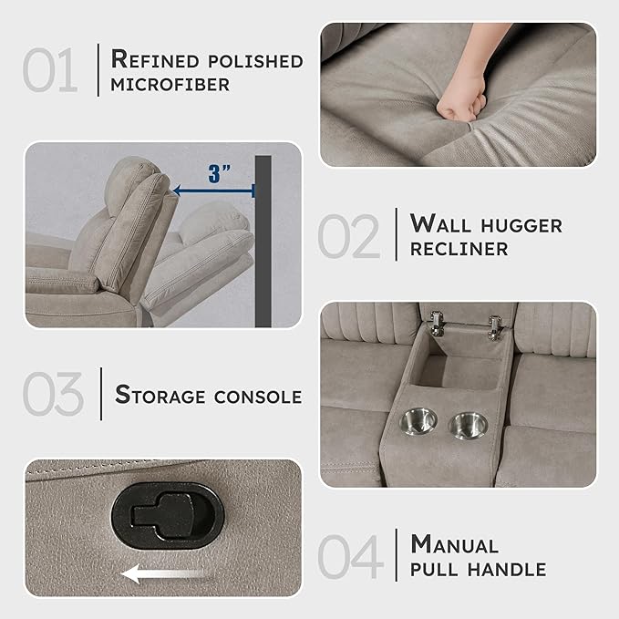 Lexicon Manual Double Reclining Loveseat, Polished Microfiber Manual Wall