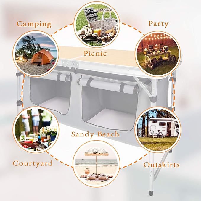 Folding Camping Table with Storage Lightweight Camp Tables Portable