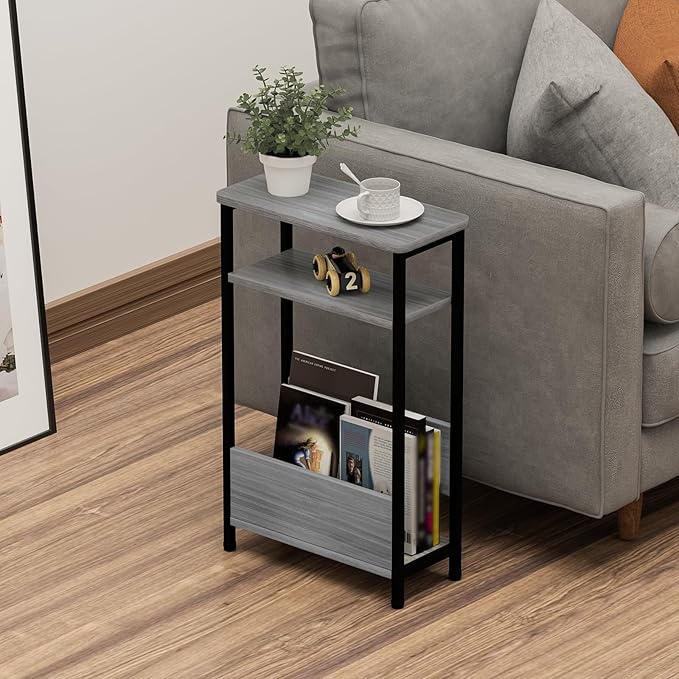THUMEYE 7.1" Narrow Side Table for Small Spaces, 3 Tier Small End Table