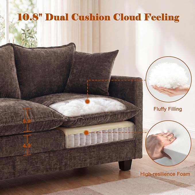 Loveseat Sofa Cloud Sofa Couch 50'', Modern Loveseats 2 Seat Couch 27" Deep Seat
