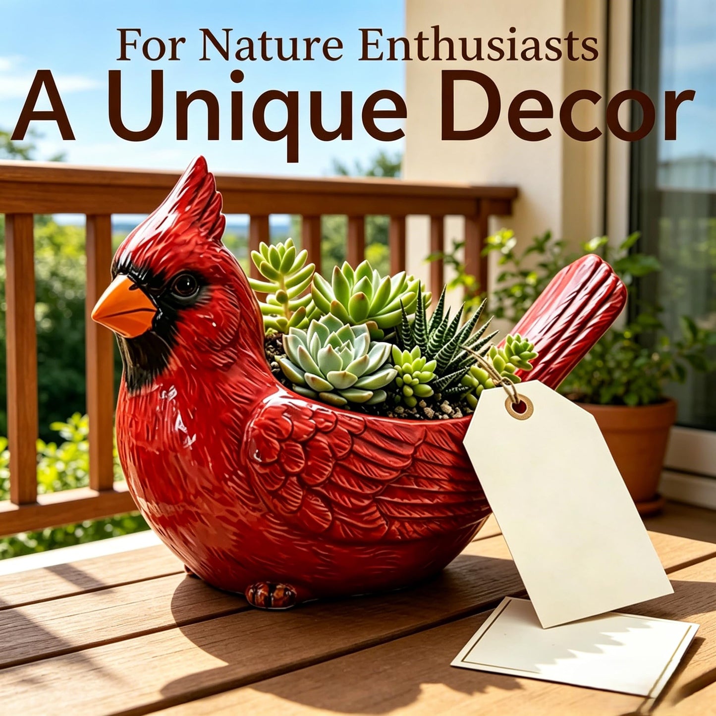 Resin Cardinal Bird Succulent Planter 7.8in with Drainage Hole Blue Shaped Flower Pot for Indoor Outdoor Garden Decor