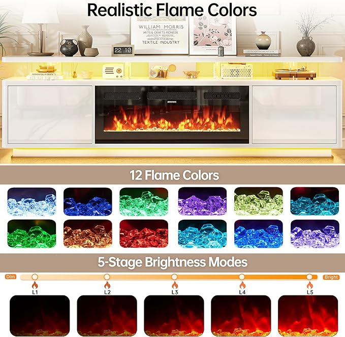 MXV 80" Fireplace TV Stand for TVs UP to 90", Entertainment Center