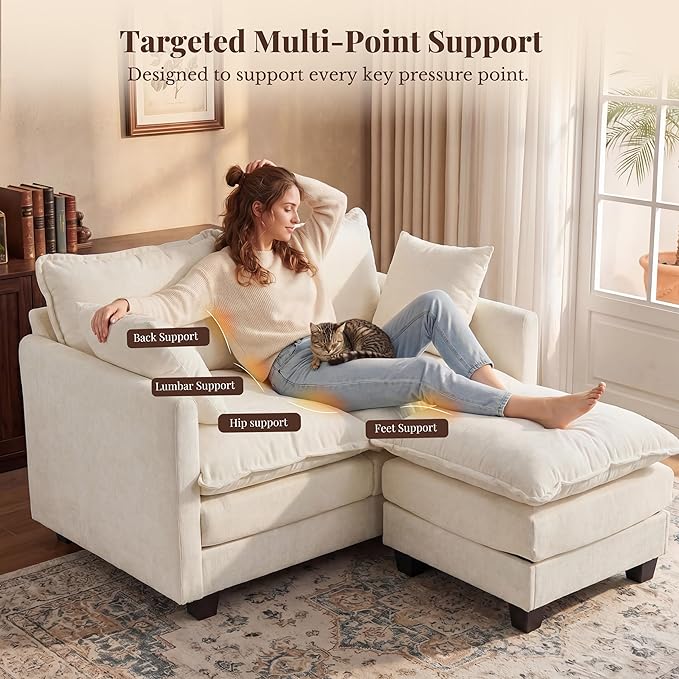 Loveseat Sofa with Ottoman, Cloud 3-Layer Cushion & 27" Deep Seat Modern Small