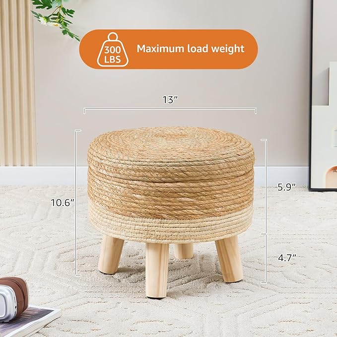 Cpintltr Storage Ottoman Poufs Handwoven Footstool Natural Seagrass Round