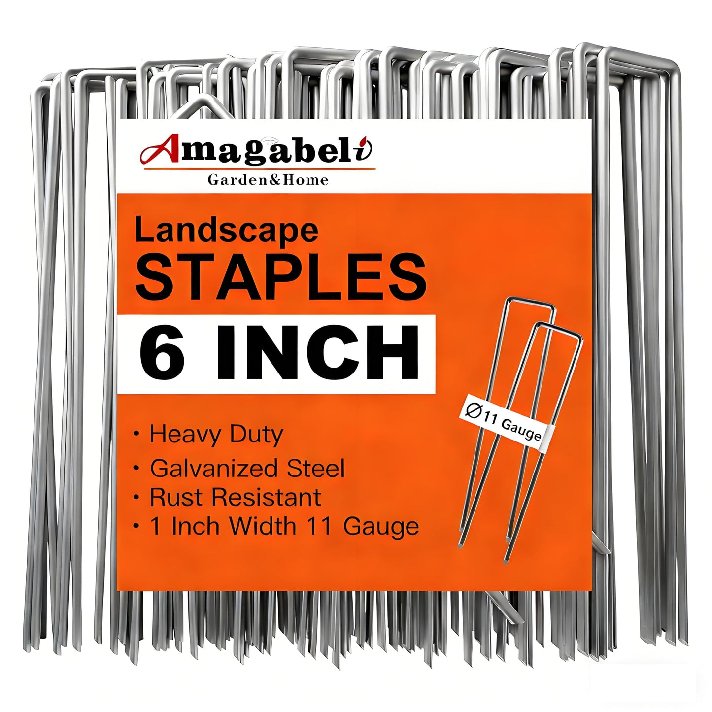 AMAGABELI 6 Inch 200 Pack Galvanized Landscape Staples 11 Gauge Anti-Rust Heavy Duty Garden Stakes Plant Cover Spikes U-Shaped Sod Pins Fence Stakes for Weed Barrier,Irrigation Tubing,Lawns,Decoration