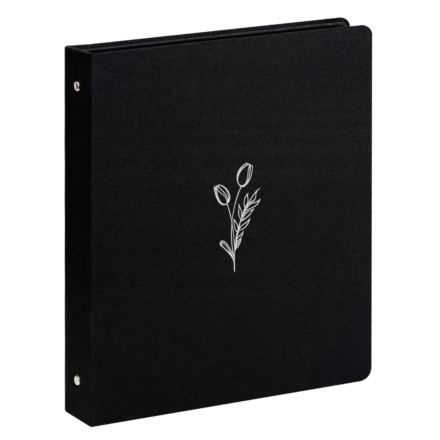 Premium Linen 3 Ring Binder 1 Inch - Decorative Hardcover Binder with Round Rings, Holds 8.5 x 11 Letter Size Paper for School, Office, Home Organization & Presentation, Tulip, Black