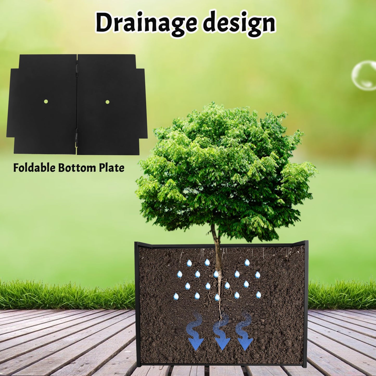 TISUWING Galvanized Steel Rectangular Planter, 16"x 12"x 12" Small Planters for Outdoor Plants, Black Outdoor Planter with Drainage Holes