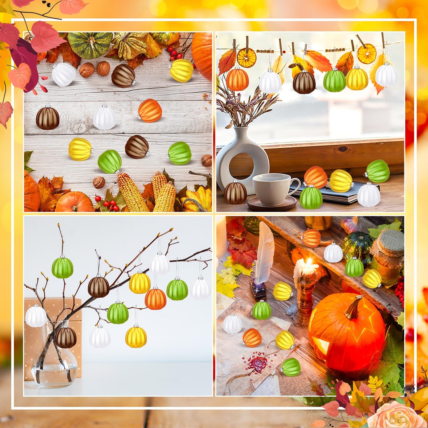 Tigeen 30 Pcs Thanksgiving Pumpkin Hanging Ornaments Fall Mini Pumpkin Hanging Tree Ornaments Ball Decorations for Tree Thanksgiving Harvest Party Halloween Home Decor (Cute)