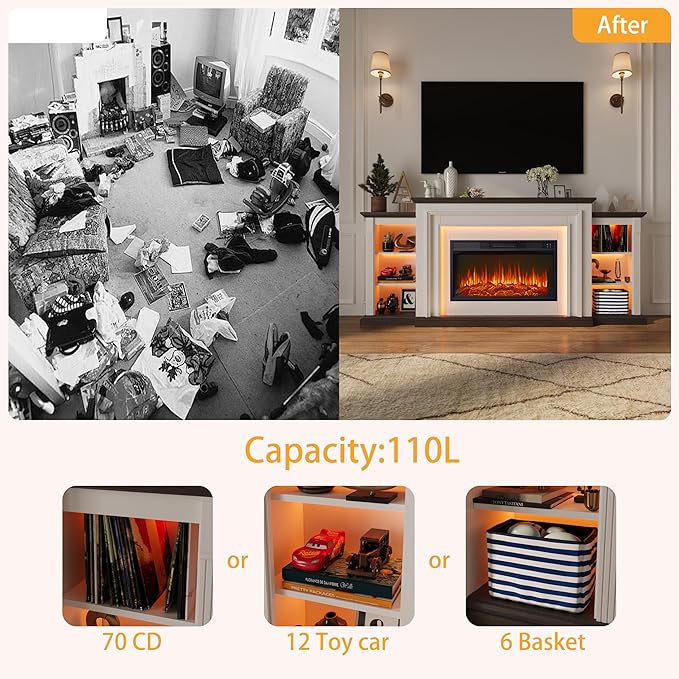 80" LED Lights Electric Fireplace