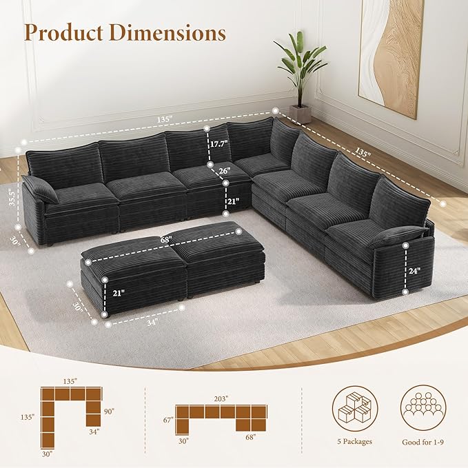 Vesgantti Large Modular Sectional Sofa, Big Comfy Cloud Couch