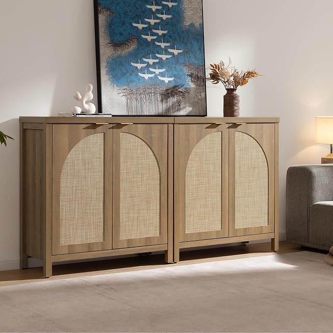 SICOTAS 102" W Rattan Sideboard Buffet Cabinet