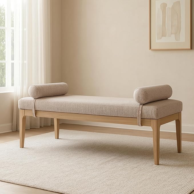 Meridian Furniture 22072Beige Priscilla Collection Art Deco Bench