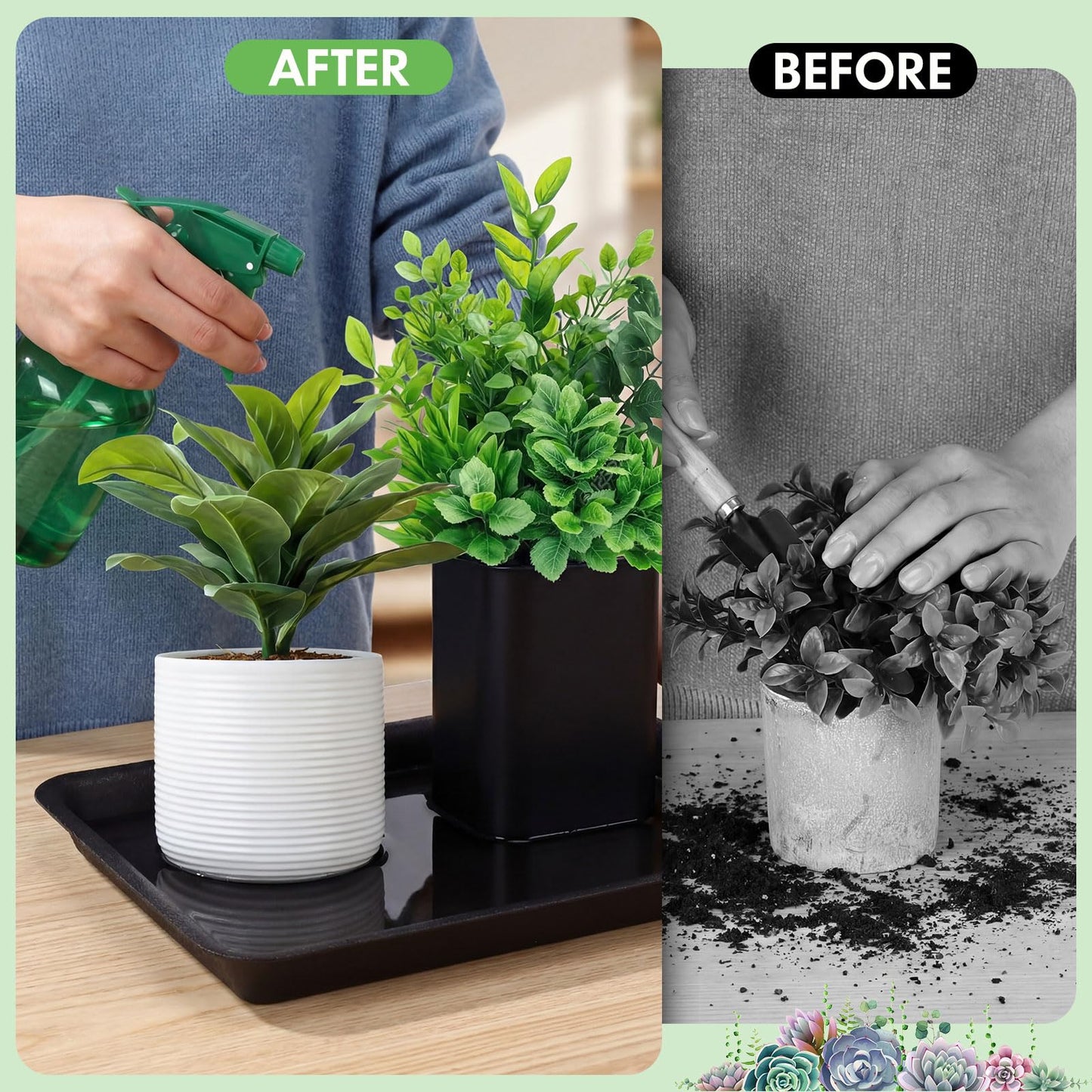 Gejoy 20 Pack 11 Inch Rectangular Plastic Plant Saucers Tray Bulk Heavy Plastic Plant Drip Tray Flower Pot Trays for Indoor Outdoor Anti-Slip Saucer for Garden Potted Water Drips and Soil